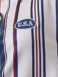 MUSERA Camisa de rugby de manga larga con cuello y rayas anchas con estampado "USA", ropa de calle fresca de otoño para salir, casual de todos los días, nuevo estilo retro para verano y primavera, ideal para vacaciones - Multicolor - Ver 6
