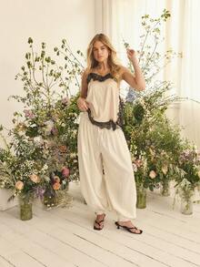 Aralina Women's Elegant Mid Rise Striped Balloon Pants Perfect For Christmas Party New Years And Thanksgiving Outfits - Beige - View 14