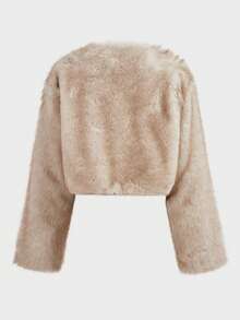 FeverCity 男士长袖秋冬时尚仿毛皮饰边短外套 - 米色 - 查看 2