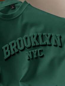 Manfinity Joysei Olive Green Letter Embossed Short Sleeve T-Shirt For Men - Dark Green - View 2