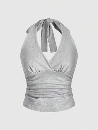 Grunge Punk Einfarbiges Criss-Cross Wickel-Trägertop in schlanker, lässiger Raffung im Y2K-Stil für Frauen