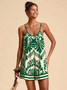 Travachic Vacation Printed Sleeveless Jumpsuit For Women - Green - View 6