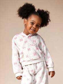 SUMWON Young Girls Fleece Hoodie And Sweatpant Co-Ord Set With Pink Bow Print For Cozy Winter Comfort - Pink - View 6