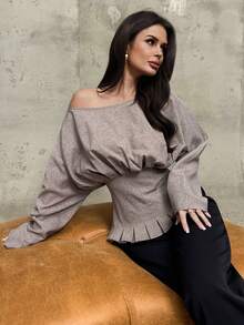 Firerie Chemisier kaki à manches longues, épaules obliques, taille froncée, élégant et raffiné, pour le travail et la ville, style vintage chic urbain - Kaki - Voir 3