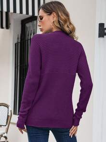 SHEIN Essnce 女式纯色圆领长袖休闲毛衣，秋冬 - 中紫紅色 - 查看 2