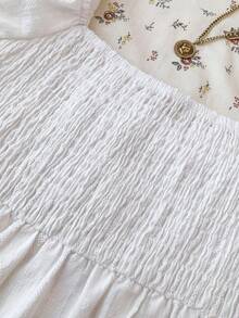 SHEIN 少女复古格子荷叶边A字衬衫，休闲校园风 - 白色 - 查看 6