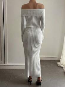 Livesso Women's Off Shoulder Fitted Sweater Dress, Autumn/Winter - White - View 2
