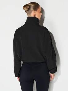KIZN 女士立领全拉链运动外套，下摆可调节，休闲外套 - 黑色 - 查看 2