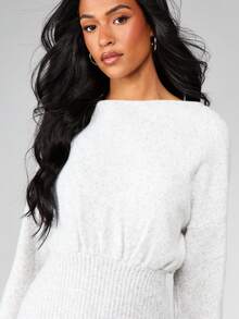 MISSGUIDED Bara axlar Kabelstickad minitröja med lång ärm, bodycon, vinterhöst, mysig tröja - Ljusgrå - Visa 5