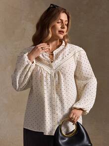 Elegantrix Áo sơ mi chấm bi ren họa tiết cỡ lớn dành cho nữ, thường ngày/công sở, thu/đông - Nhiều màu - Xem 7