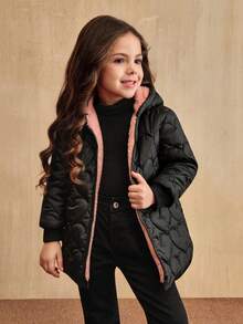 SHEIN Áo khoác trẻ em có mũ trùm đầu có khóa kéo lót lông dày dặn cho bé gái Áo khoác trẻ em Áo khoác trẻ em Áo khoác trẻ em Áo khoác mùa đông cho bé gái Áo khoác trẻ em màu đen - màu đen - Xem 4