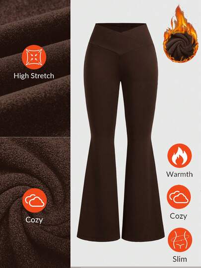 Slaydiva Leggings de talla grande para mujer con cintura alta, banda cruzada en la cintura y pierna acampanada hasta el tobillo, adecuados para otoño/invierno