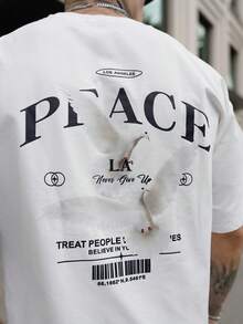 Artur Kramer Camiseta de manga corta con estampado de eslogan de paloma personalizada para hombres, adecuada para uso en verano, cómoda y transpirable, con un estilo de moda destacado - Blanco - Ver 4