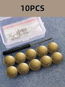 SHEIN 10pcs/Box Adjustable Detachable Metal Leans Buttons, No Sewing Required For Jeans, Pants, Clothing Accessories - Bronze - View 1