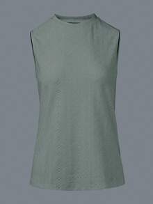 EMERY ROSE Camiseta de verano casual con cuello redondo bordado y agujeros en el tejido - Verde - Ver 3