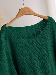 CosyJoli Suéter holgado con cuello redondo, cintura ceñida, mangas farol, parches y volantes en el bajo para mujer de talla grande. Suéter de ganchillo, suéter de punto, blusa de encaje para mujer, top estilo cottage para otoño/invierno - Verde Oscuro - Ver 4
