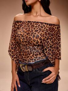 Radiana Áo nữ phong cách Y2K, áo trễ vai họa tiết da báo cổ điển gợi cảm, áo phông họa tiết da báo thắt eo phong cách đường phố, chất liệu lưới bán trong suốt mềm mại, thích hợp cho các buổi đi chơi hàng ngày, mua sắm, tụ tập, lễ hội âm nhạc, tiệc tùng, lễ kỷ niệm, hộp đêm, tiệc tùng - Nhiều màu - Xem 5