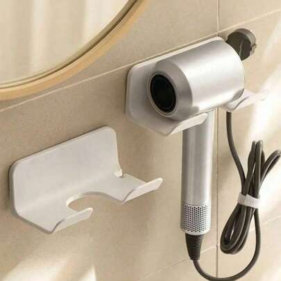1/2个通用吹风机支架，吹风机挂架，壁挂式，带插头和电线整理器，自粘式，适用于橱柜和浴室