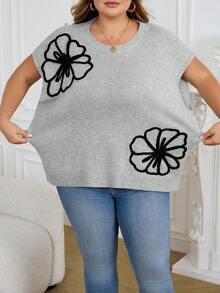 SHEIN CURVE+ Damen Oversize Pullover mit Fledermausärmeln und Blumenmuster, Herbst/Winter Strickpullover