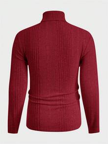 Manfinity BRENVOR 3 件装男士纯色高领长袖简约毛衣上衣，休闲日常穿着，秋装冬季 - 紅色 - 查看 9