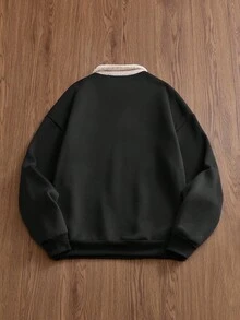 SWAVVY 男士撞色刺绣英文字母 Polo 领卫衣，秋冬服装，情侣装 - 彩色 - 查看 6