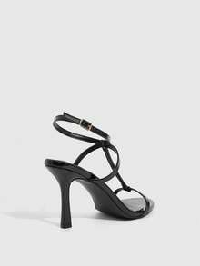 CUCCOO SZL Women's Fashionable Solid Color Open Toe Versatile Summer Heeled Sandals - Black - View 4