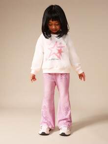 SUMWON Girls Star Print Sweatshirt And Pants Set Winter Casual Co-Ord Outfit - Pink - View 5