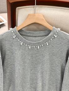 Modelyn 1pc Black Long Sleeve Sweatshirt For Women, Fashion Studded Design Top - Grey - View 3