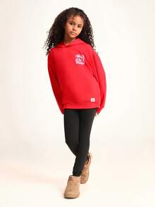 SUMWON Christmas Holly Jolly Vibes Hoodie For Tween Girls With Front Chest Print And Back Design - Red - View 5