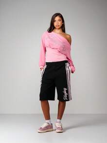 Missguided x Playboy Quần short bóng rổ có logo sọc hai bên và hình thỏ - Nhiều màu - Xem 3