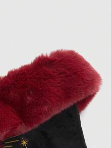 ROMWE Goth Top corset con cuello de piel sintética, bordado de corazón gótico y ribete de encaje - Negro - Ver 4