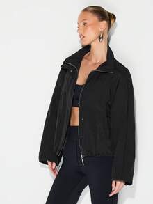 KIZN 女士立领全拉链运动外套，下摆可调节，休闲外套 - 黑色 - 查看 5