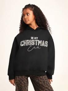 SUMWON Hanorac de Crăciun cu imprimeu festiv și mânecă lungă pentru fete preadolescente, ținută casual de iarnă