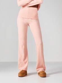 MISSGUIDED 粉色针织露肩套头衫和卷边喇叭裤套装家居服两件套 - 粉色 - 查看 3