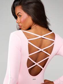 Missguided x Playboy 女士系带露背长袖连体紧身衣，弹力修身款 - 粉色 - 查看 7