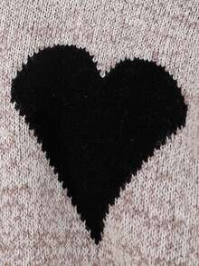 Sparklyn Teen GirlNew Autumn/Winter Slim Fit, Sweet Korean Style, Stylish Heart Design High Neck Knit Dress, Suitable For Home, Outing, Party, Back To School Heart Pattern Dress Sweater Dress Long Sleeve Dresses Turtleneck Dress Winter Dresses For Teens Teens Jumpers Dress - Grey - View 3