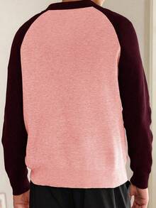 Claim Dot Áo len nam cổ polo tay raglan phối màu tương phản, khóa kéo, kiểu dáng thường ngày, thích hợp cho mùa thu/đông. Áo polo dệt kim nam, áo sơ mi nam phối màu. - Màu Đỏ Sâu - Xem 2