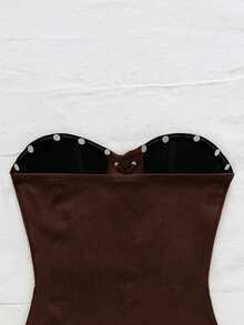 Soleia Sexy Suede Lace Up Rivet Deconstruction Women's Tube Top, Suitable For Holiday, Date, Afternoon Tea, Vacation, Music Festival, Bohemian, Cruise, Beach, Summer, Brown Top - Coffee Brown - View 6