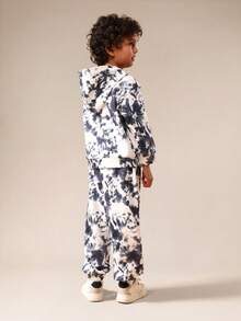 SUMWON Oversized Boys Tie Dye Hoodie Sweatpants Set With Skater Bear Print Character Design Casual Wear Co-Ord - Black - View 2
