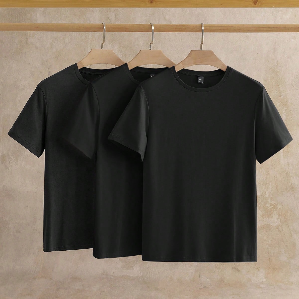 Paquete de 3 piezas Camiseta de punto de manga corta de unicolor casual para hombres, adecuada para uso diario, tops básicos camisetas negras camiset