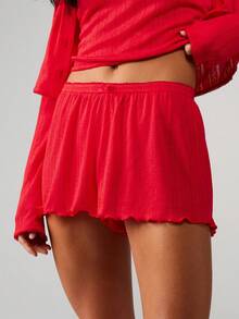 MISSGUIDED Bộ đồ ngủ Giáng sinh Pointelle Knit Cardigan cổ tròn kèm quần short Bộ đồ ngủ ba mảnh có gân ấm áp - Đỏ - Xem 5