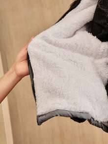 SHEIN Elladie kids 女童休闲装饰连帽束腰派克大衣，适合冬季穿着，幼儿女童冬季外套，女童带帽冬季外套，婴儿女童冬季外套，儿童灰色冬季外套，女童灰色派克大衣，粉色保暖内衬冬季外套，秋季款 - 灰色 - 查看 8