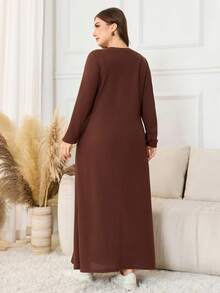 Lacomfia Vestido de estar por casa casual de talla grande para mujer con textura de tela de parches florales - Café integral - Ver 2
