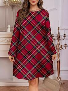 SHEIN LUNE Abito mini a maniche a lanterna con stampa a quadri natalizi, adatto per donne taglia comoda, per autunno/inverno. Abito a quadri da donna, abito a quadri rosso, abito con stampa a quadri, adatto per feste di Capodanno, abbigliamento invernale da donna, abito invernale da donna, abito di Capodanno, abiti di Capodanno da donna, Capodanno donna, abito da festa, abiti da festa per donna, abiti eleganti da donna, abito rosso da donna, quadri