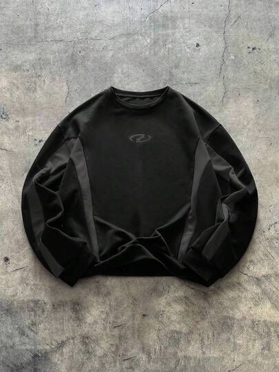 AXEPEAK Plus Size Men's Geometric Print Crew Neck Long Sleeve Casual Pullover Sweatshirt