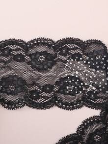 3pcs/Pack Fashionable Sexy Lace Patchwork Rhinestone Thong Panties - Black - View 5