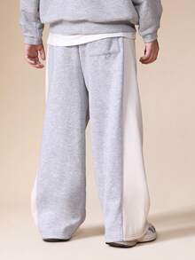 SUMWON Wide Leg Heathered Sweatpants With Ribbed Cuffs And Drawstring Waist For Comfortable Wear Vacation - Grey - View 2