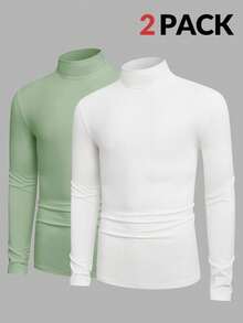 Manfinity VCAY 2pcs Men's Casual Solid Color Stand Collar Long Sleeve T-Shirt - Multicolor - View 1