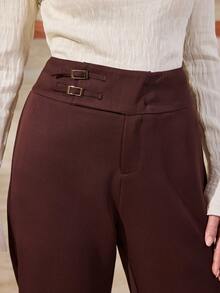 Modelyn Quần ống loe trơn màu đơn giản, thanh lịch, thời trang nữ mới đa năng khi đi làm - Cà phê nâu - Xem 5