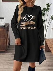 EMERY ROSE Đầm ngắn họa tiết trái tim cổ tròn tay dài dáng rộng phong cách cổ điển dành cho nữ, thoải mái cho mùa thu/đông - trắng - Xem 5